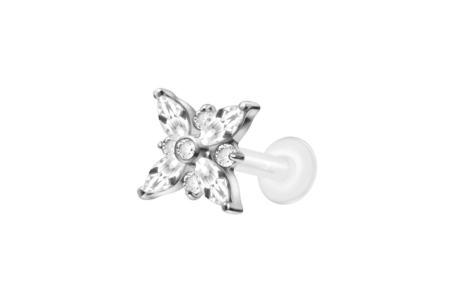 PTFE Labret Piercing mit Innengewinde + Titan-Aufsatz KRISTALLSTERN